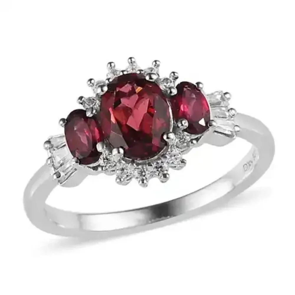 Natural Wine Garnet & Natural White Zircon Ring. - Picture 9 of 9
